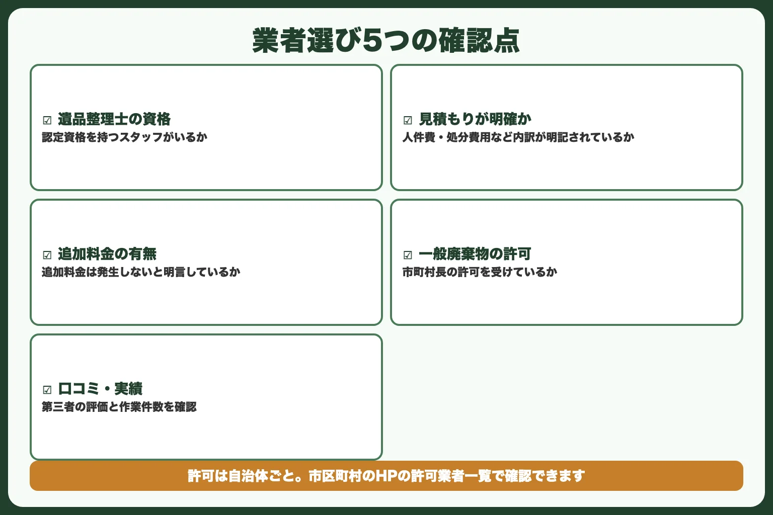 遺品整理業者の選び方｜5つのチェックポイント