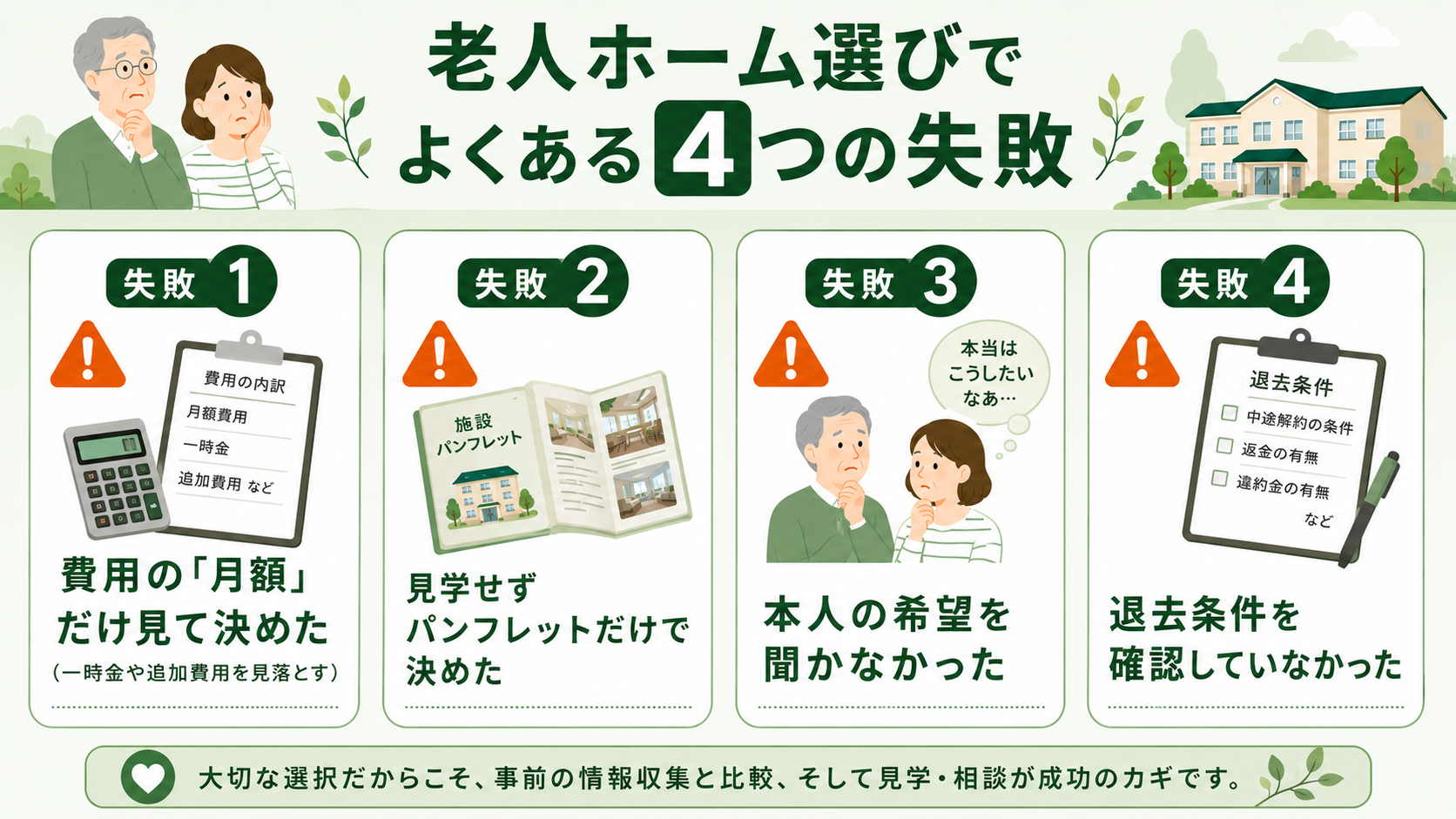 老人ホーム選びでよくある4つの失敗と後悔